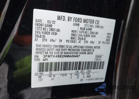 2022 Ford Mustang Mach-E Gt из США, поврежденный, VIN 3FMTK4SE2NMA09497